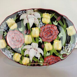 Stunning Lesal Studio Hand-Painted Floral Serving Platter